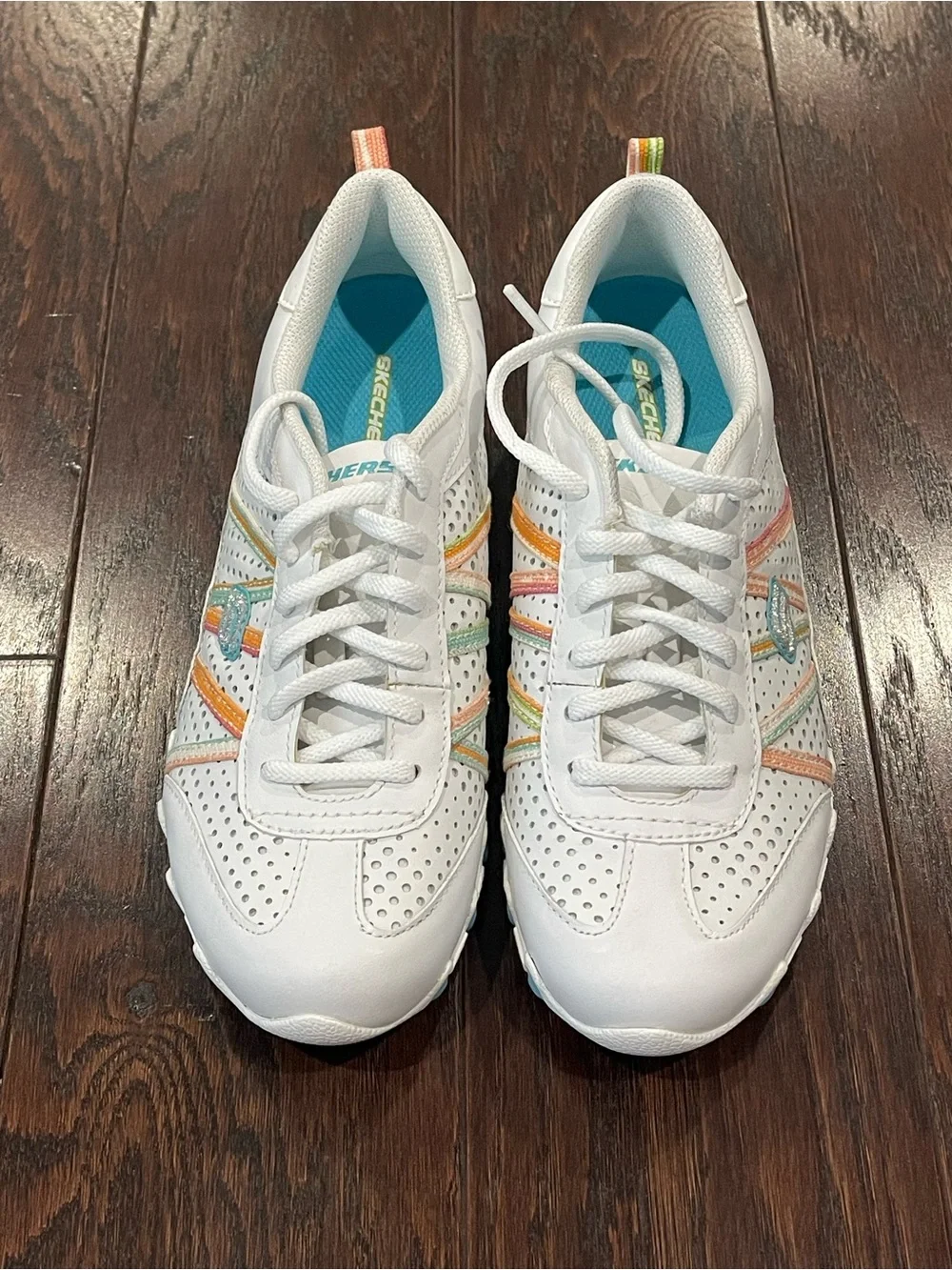 Skechers Bikers Women White Shoes Sneakers Bungee Glitter  Size 8